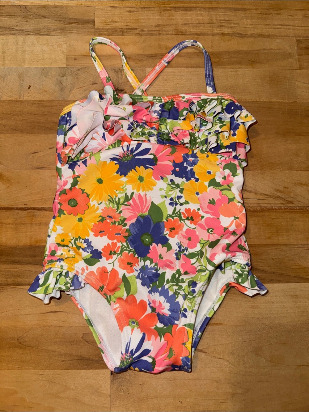 Janie and Jack White Multi Floral Ruffle One-Piece Swimsuit